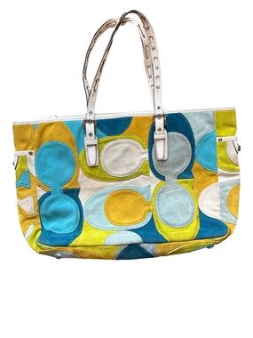 Rare Coach Signature Optic C Gallery Suede Tote